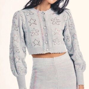 LOVESHACKFANCY Lata Cropped Cardigan in Pastel Rainbow